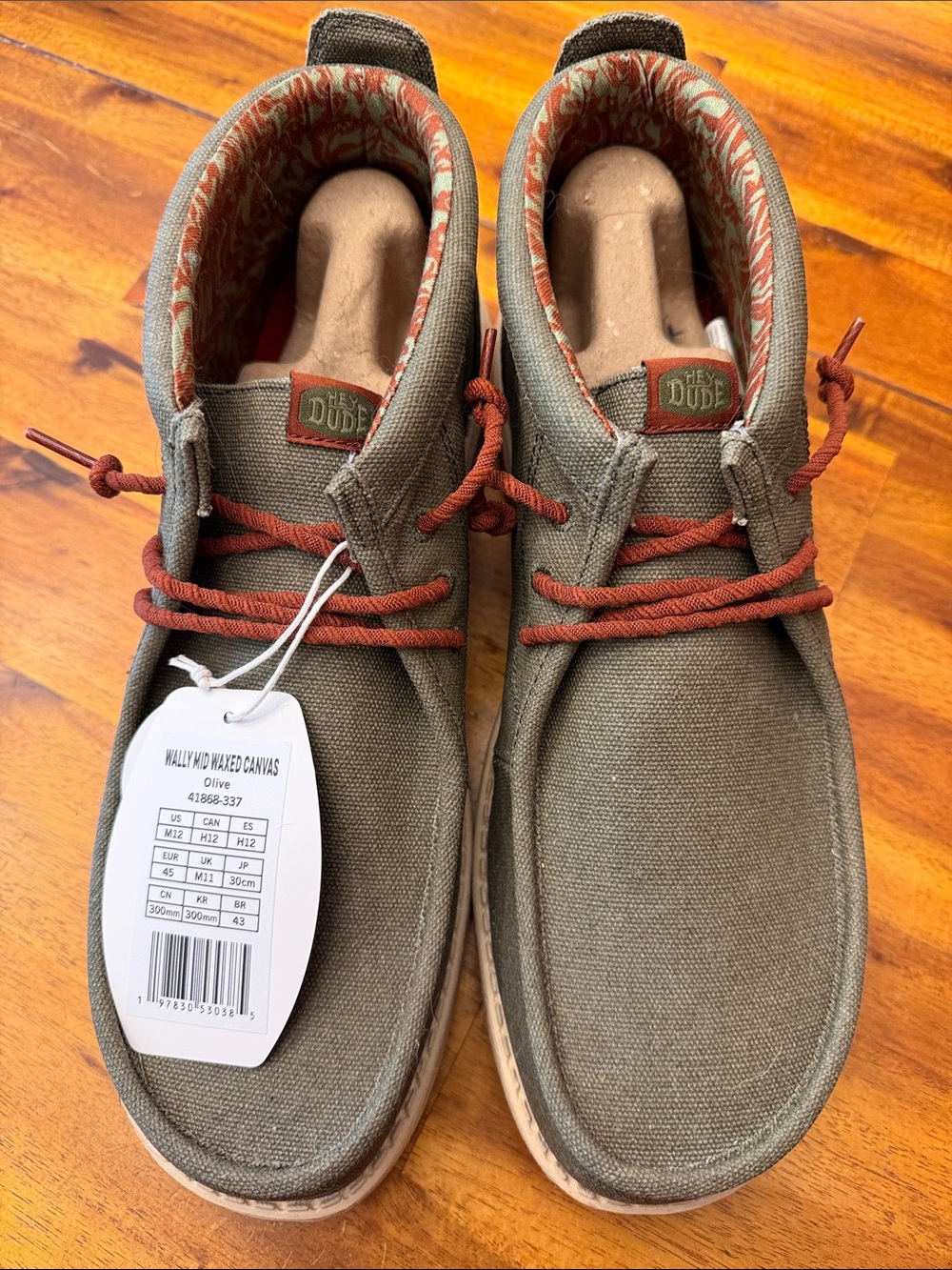 Hey Dude Wally Mid Olive Canvas with Rust Laces